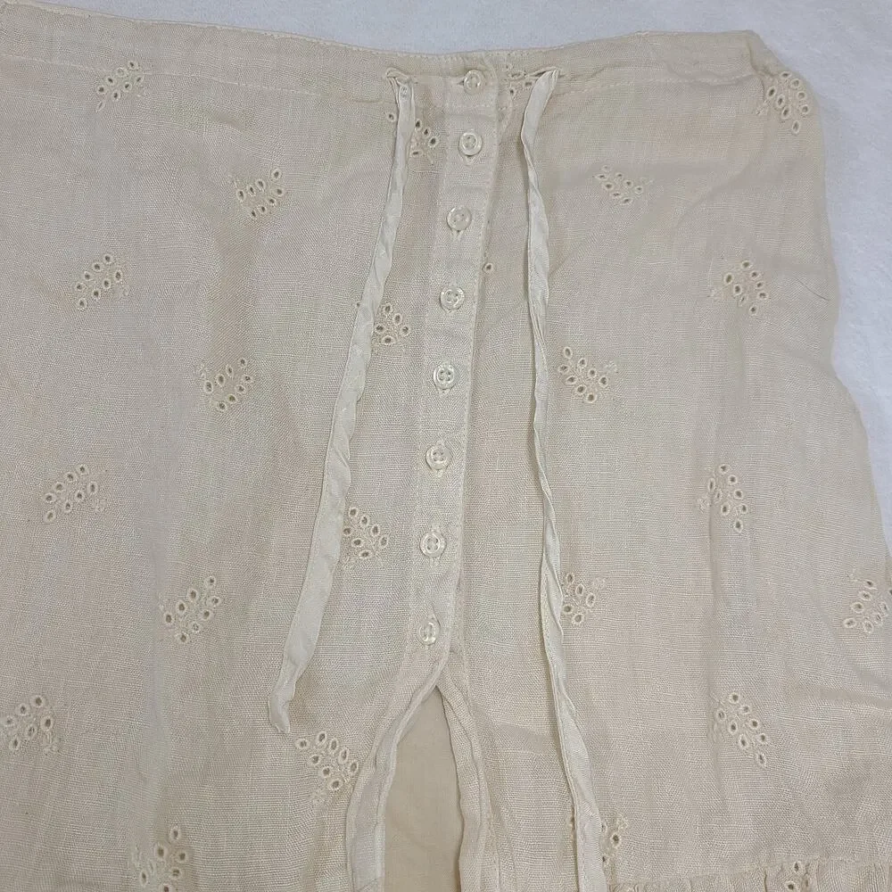 Vintage Eyelet Cotton Skirt Italy 42 Cream Lace Cottagecore Romantic Boho - Picture 3 of 16
